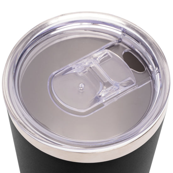22oz black insulated tumbler lid, snap on plastic lid with closure.