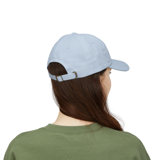 Back view of light blue L.I.F.E. tonal dad hat with adjustable strap and metal slider.