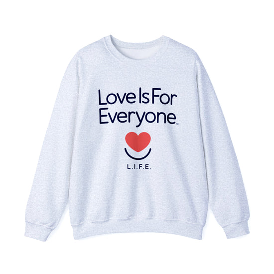 Men's classic crewneck laid flat, front with ribbed collar and cuffs.