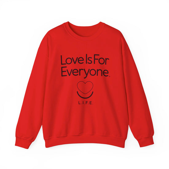 Men's classic crewneck laid flat, front with ribbed collar, cuffs and heart logo.