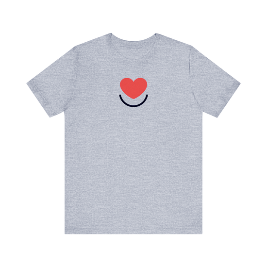 Men's Signature Tee laid flat, front design is clean heart smile logo.