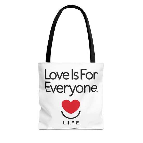 18"x18" L.I.F.E.Signature canvas heavyweight tote bag with contrast black handles.