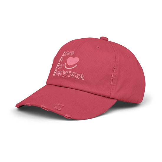 Angled view of red L.I.F.E. Colorful Expressions dad hat highlighting curved visor and unstructured crown.