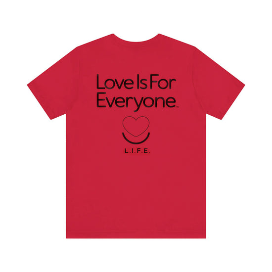 Women’s Signature Tee red laid flat with back classic L.I.F.E. Logo.