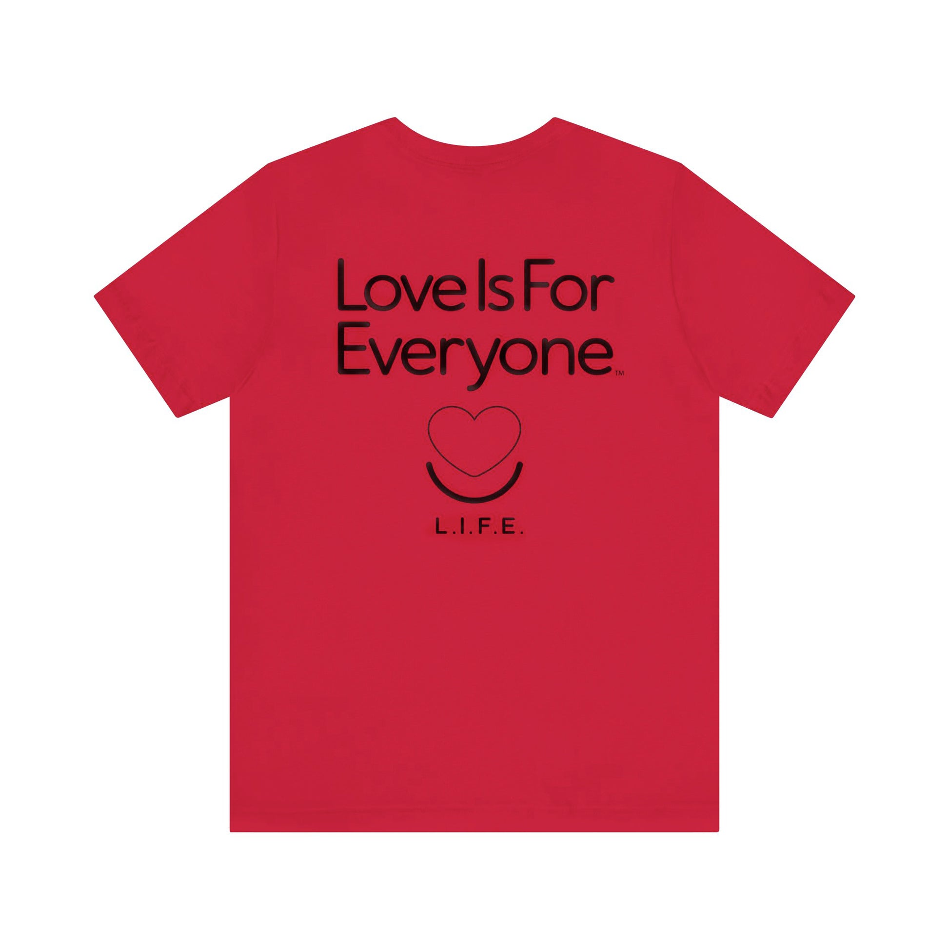 Women’s Signature Tee red laid flat with back classic L.I.F.E. Logo.