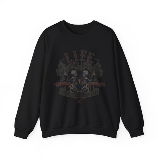 L.I.F.E.® "Love is for Everyone" Siamese Skeletons Men's Graphic Crewneck Sweatshirt