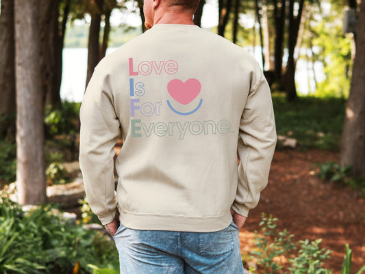 L.I.F.E. "Love is for Everyone" Color Pop Men's Graphic Crewneck Sweatshirt