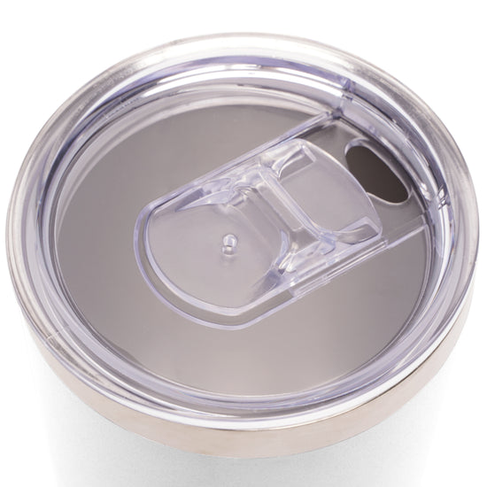 22oz white insulated tumbler clear plastic snap on lid.