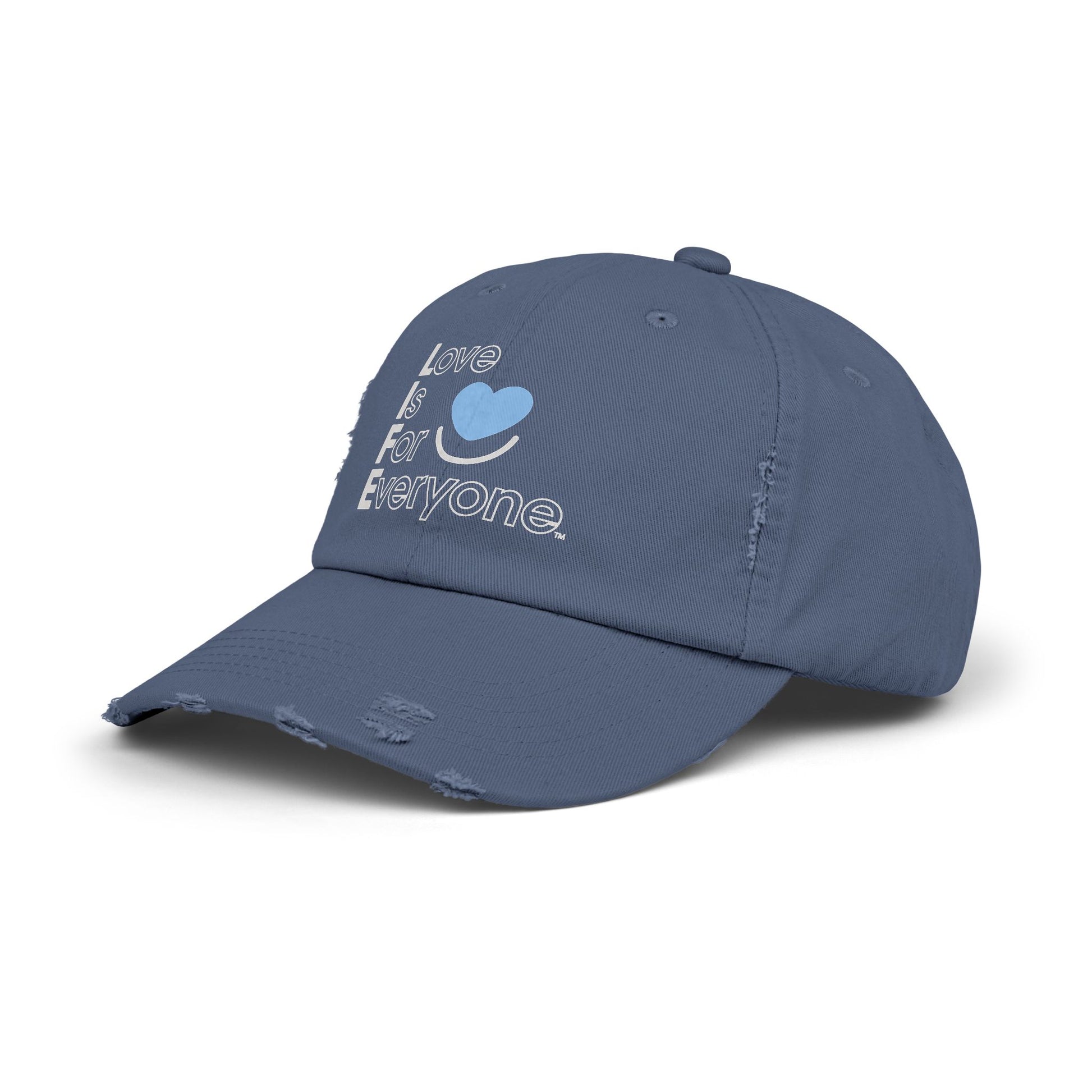 Angled view of blue L.I.F.E. Colorful Expressions dad hat highlighting curved visor and unstructured crown. 