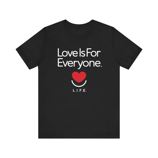 Men's Classic Tee laid flat, front view with chest heart logo and message. 