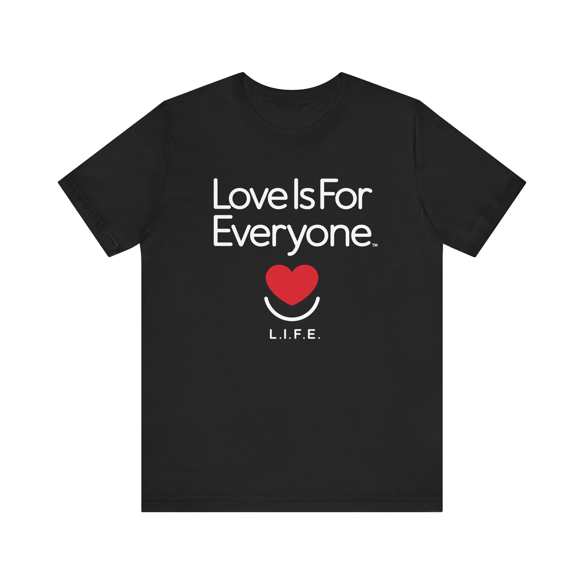 Men's Classic Tee laid flat, front view with chest heart logo and message. 