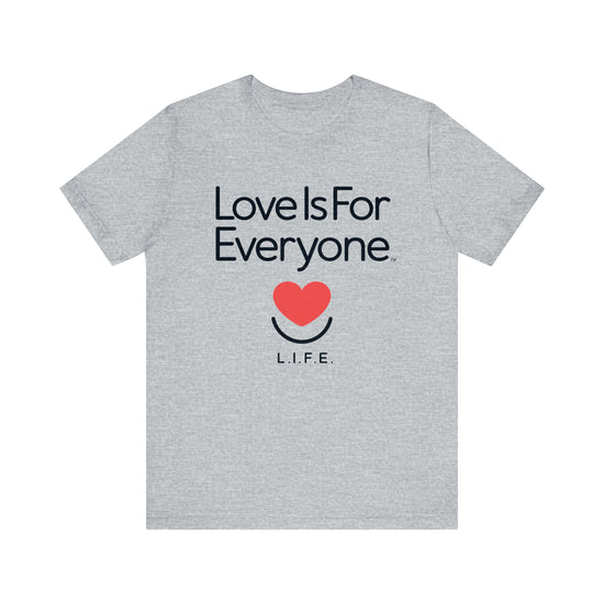 Men's Classic Tee grey laid flat, front with chest heart logo and message 