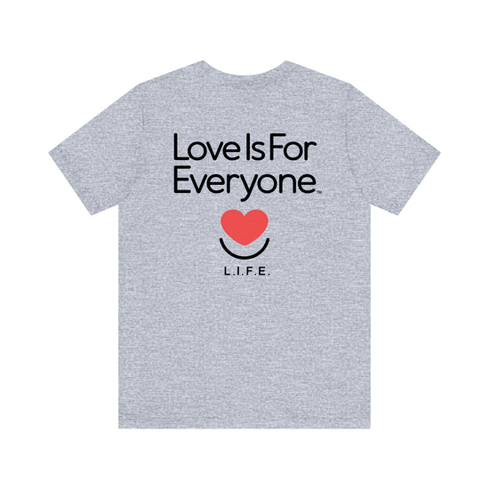 Men's Signature Tee laid flat, back view with full logo and message.  