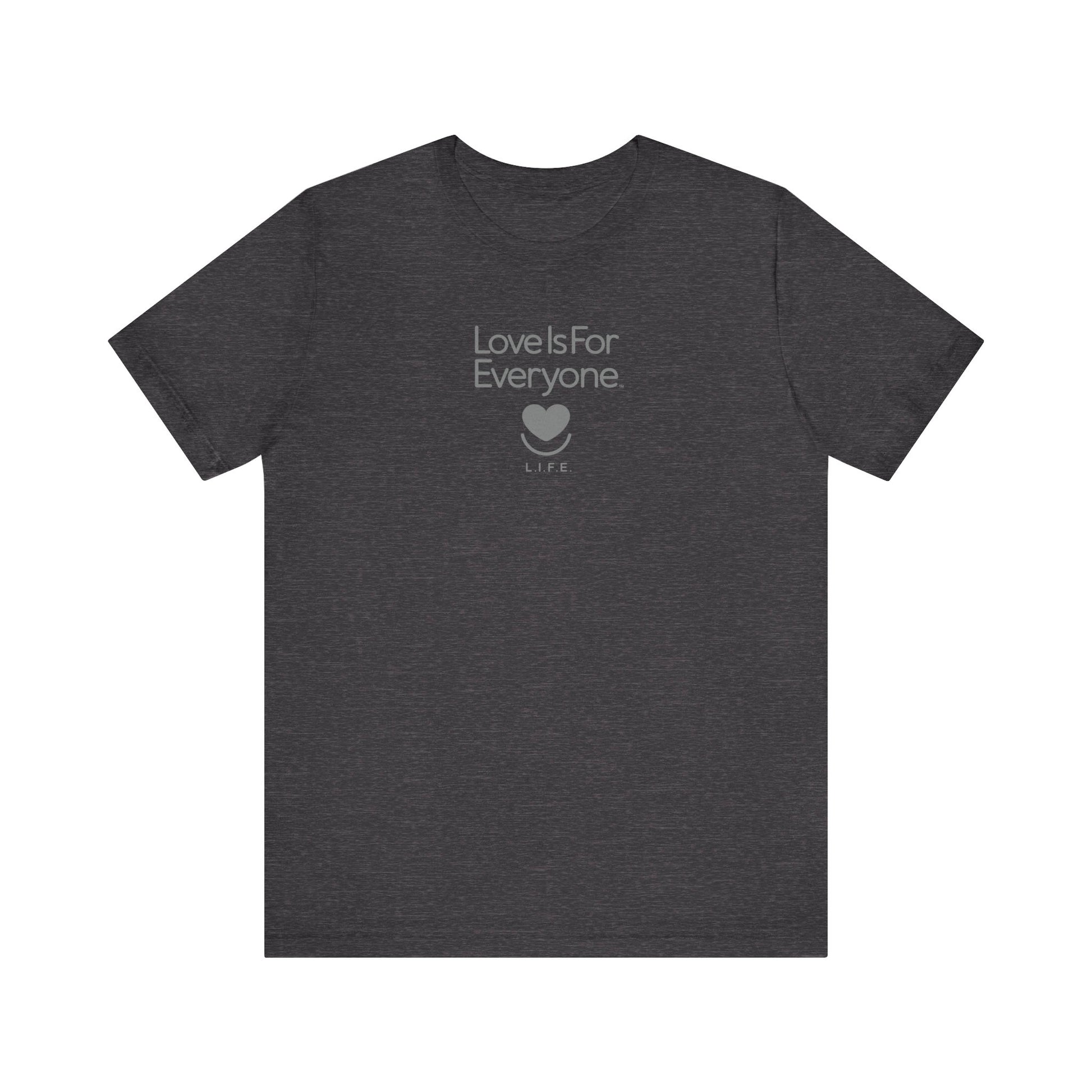Men's Strong Spirit Tonal Tee laid flat, front with subtle L.I.F.E. tonal design.