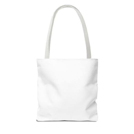 Studio back view of Signature L.I.F.E. white canvas tote, with white reinforced handles. 