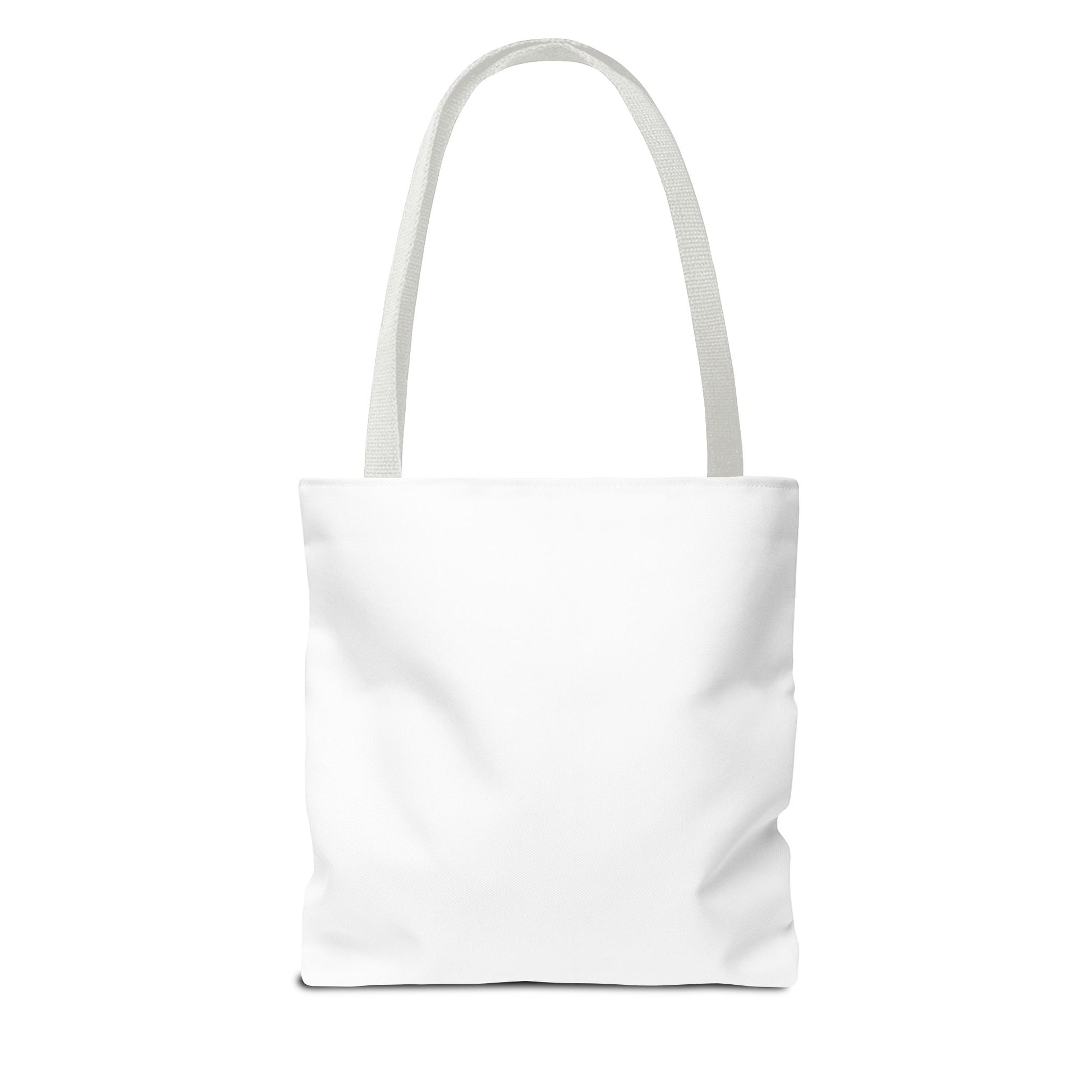 Studio back view of Signature L.I.F.E. white canvas tote, with white reinforced handles. 