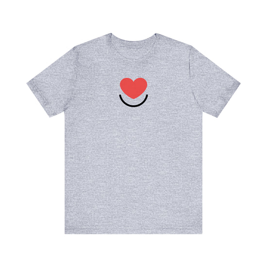 Front of athletic heather L.I.F.E. Signature graphic T-shirt with heart logo. 
