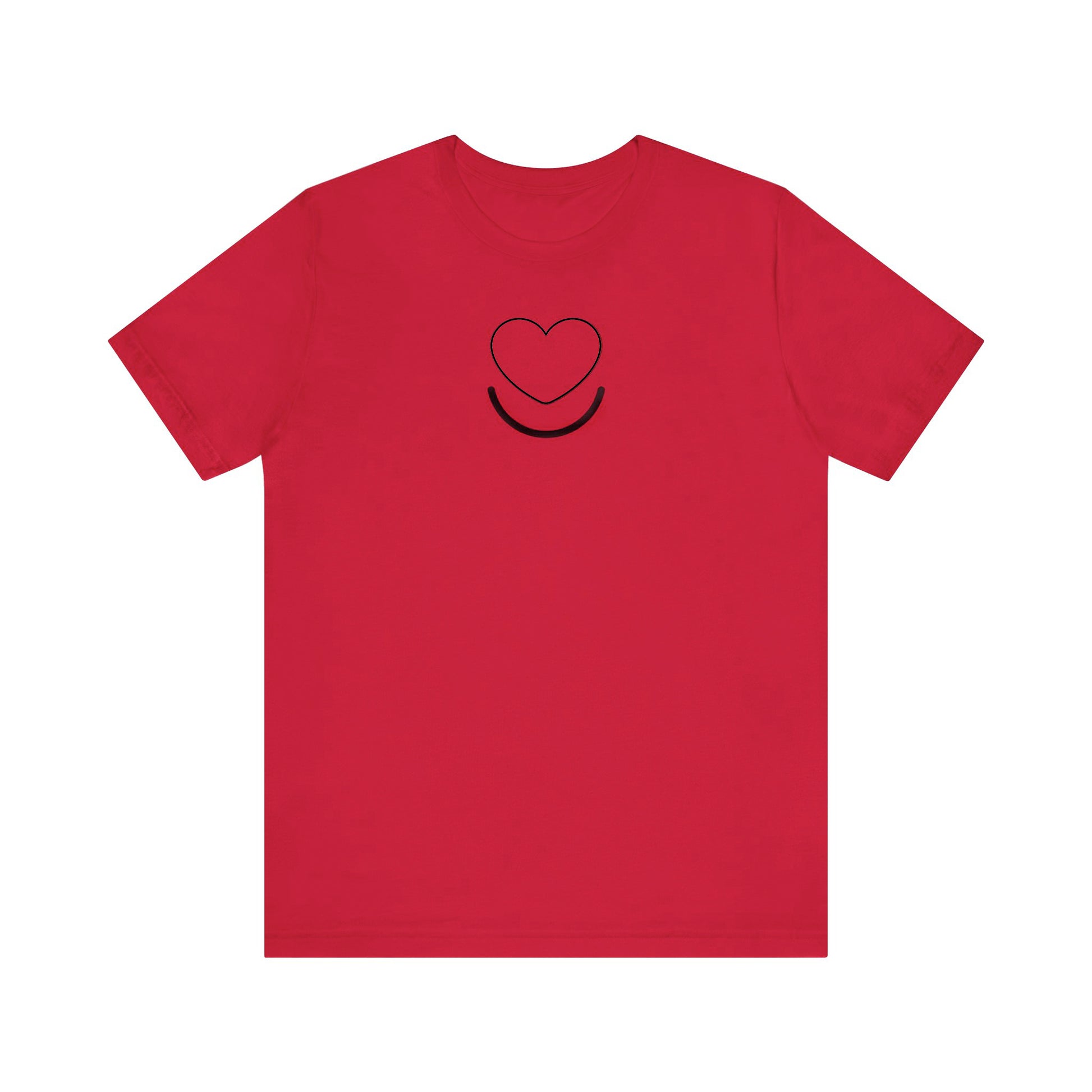 Women’s Signature Tee red laid flat with heart smile logo. 